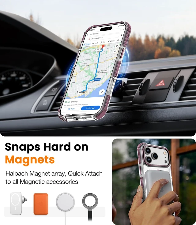 Alt view image 5 of 7 - for iPhone 18 Pro Max Case/iPhone 17 Pro Max Case Clear+Wine Red | Compatible with Magsafe Military Grade Drop Protection Transparent Slim Fit Anti-slip Shockproof Protective Phone Cover