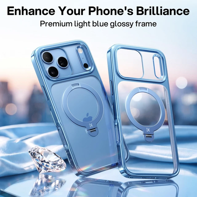 Alt view image 2 of 7 - Glacier Blue for iPhone 18 Pro Max Case, 360 Spin Magnetic Stand | Never Yellow, Chrome, Glossy, Fit for MagSafe, 18FT Drop Protection, Titanium 6.9, Hands-Free Viewing, Office Meeting, Travel