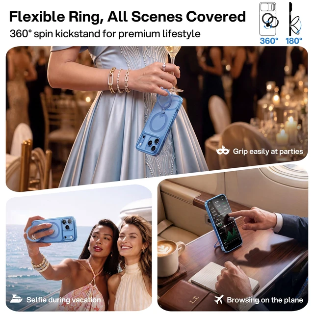 Alt view image 3 of 7 - Glacier Blue for iPhone 18 Pro Max Case, 360 Spin Magnetic Stand | Never Yellow, Chrome, Glossy, Fit for MagSafe, 18FT Drop Protection, Titanium 6.9, Hands-Free Viewing, Office Meeting, Travel