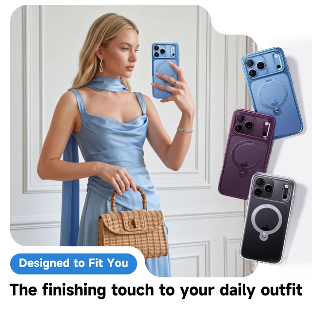 Alt view image 5 of 7 - Glacier Blue for iPhone 18 Pro Max Case, 360 Spin Magnetic Stand | Never Yellow, Chrome, Glossy, Fit for MagSafe, 18FT Drop Protection, Titanium 6.9, Hands-Free Viewing, Office Meeting, Travel