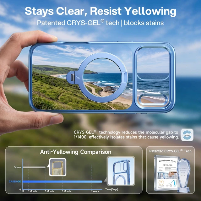 Alt view image 6 of 7 - Glacier Blue for iPhone 18 Pro Max Case, 360 Spin Magnetic Stand | Never Yellow, Chrome, Glossy, Fit for MagSafe, 18FT Drop Protection, Titanium 6.9, Hands-Free Viewing, Office Meeting, Travel