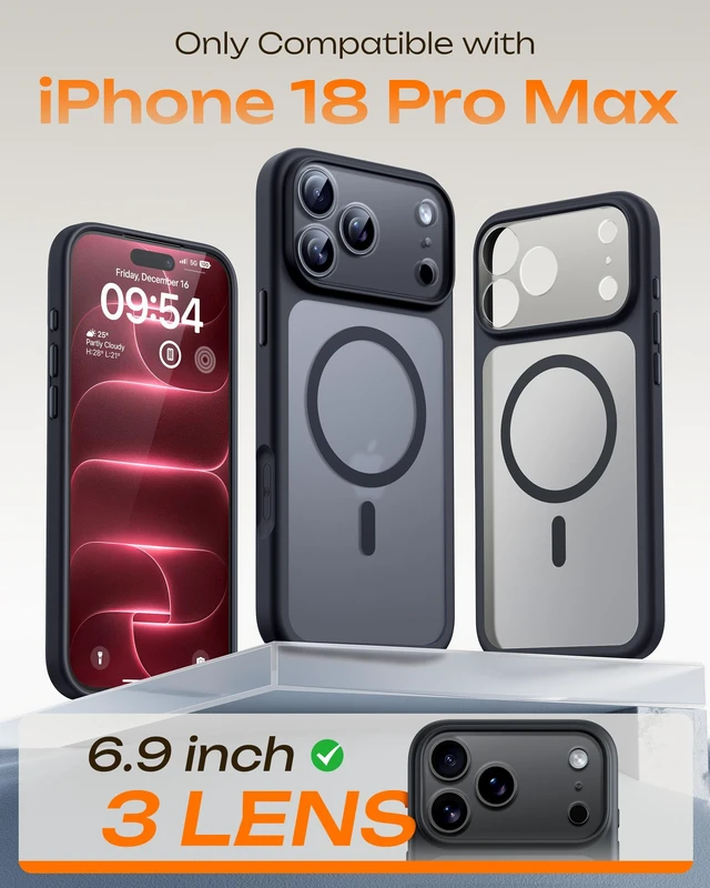 Alt view image 2 of 7 - for iPhone 18 Pro Max Case, Compatible with MagSafe, Black | Built-in Magnets, Camera Control Cover, Full Camera & Military-Grade Protection Anti-Slip Slim Translucent Matte Phone Case