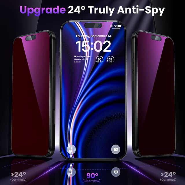 Alt view image 3 of 7 - for iPhone 18 Pro Max Privacy Screen Protector - Colored Gradient | Anti Blue Light, Eye Protection, Auto-Dust Removal, Purple Gradient, Shatterproof Tempered Glass Screen Protector 18 Pro Max