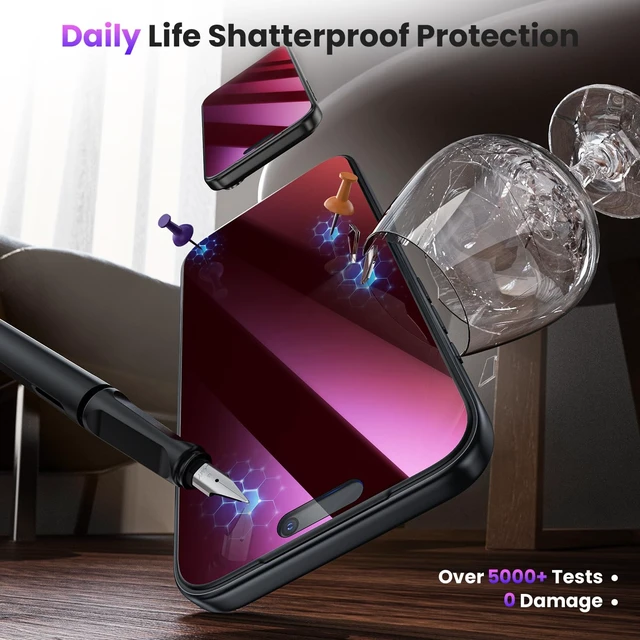 Alt view image 2 of 7 - for iPhone 18 Pro Max Privacy Screen Protector - Colored Gradient | Anti Blue Light, Eye Protection, Auto-Dust Removal, Purple Gradient, Shatterproof Tempered Glass Screen Protector 18 Pro Max