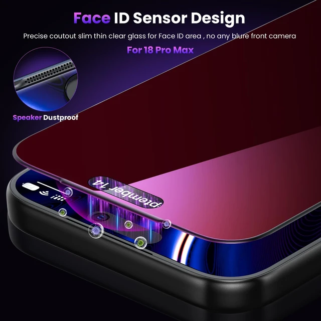 Alt view image 7 of 7 - for iPhone 18 Pro Max Privacy Screen Protector - Colored Gradient | Anti Blue Light, Eye Protection, Auto-Dust Removal, Purple Gradient, Shatterproof Tempered Glass Screen Protector 18 Pro Max