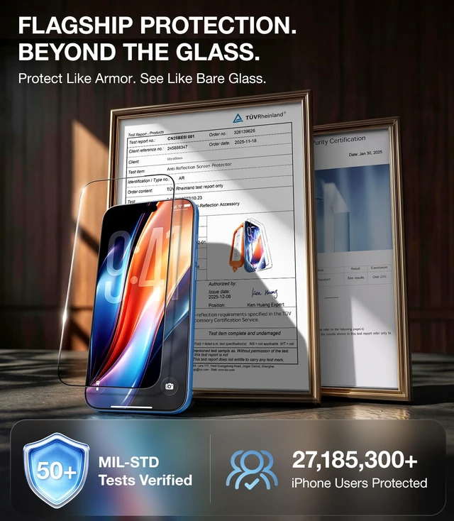 Alt view image 2 of 7 - TOP 9H+ AR Armor for iPhone 18 Pro Max Screen Protector 6.9'' | NO.1 Anti-Reflection & Military Grade Shatterproof, Anti Glare Screen Protector 18 Pro Max Tempered Glass 18 ProMax