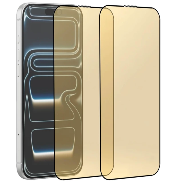 Alt view image 2 of 7 - 2 Pack Anti-Blue Tempered Glass Screen Protector Film for iPhone 17 Pro Max 6.9 inch Gold