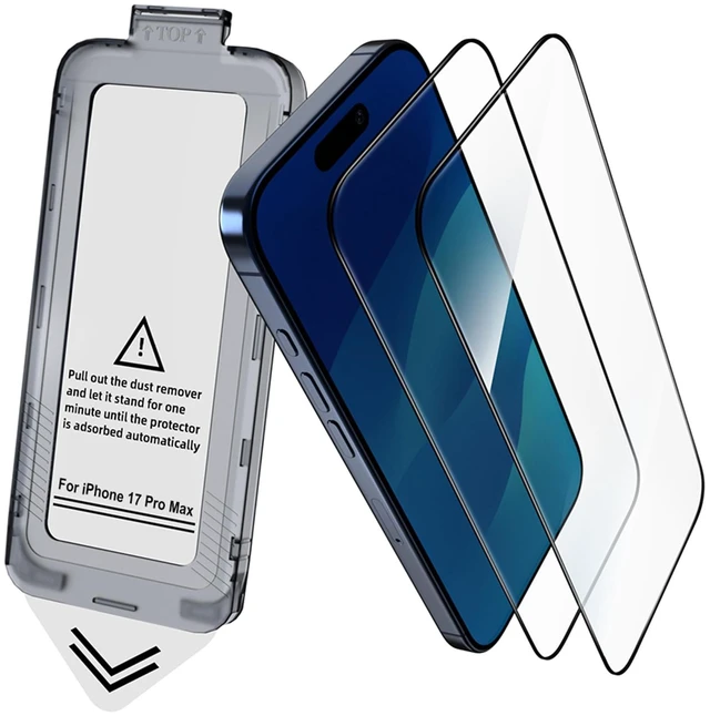 Main image of Screen Protector for iPhone 17 Pro Max, 6.9-Inch, 2 Pack | Auto Dust-Free Installation Tray, One-Pull Easy Install, 9H+ Tempered Glass, Bubble-Free, Case Friendly