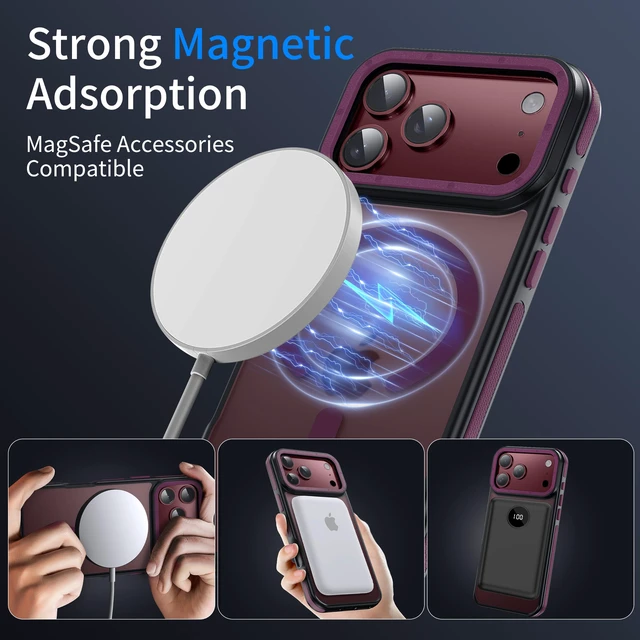 Alt view image 3 of 7 - for iPhone 18 Pro Max Case, Magnetic & Shockproof, Cherry Red | 1 X Lens Protector, Compatible with MagSafe, Military-Grade Protection, Shockproof Case for iPhone 18 Pro Max 6.9 inch