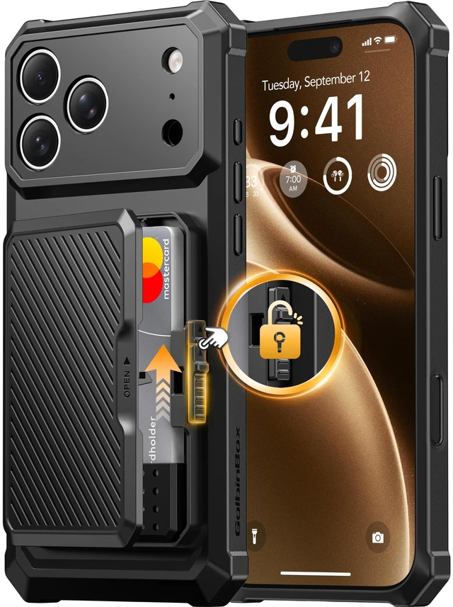 Main image of for iPhone 18 Pro Max Case with Card Slot & Safety Lock, Black | Holds 4~5 Cards & Cash, RFID Blocking, Camera Control Button, Shockproof Wallet Phone Case for Apple iPhone 18 Pro Max 6.9''