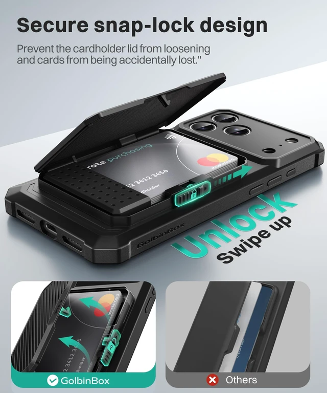 Alt view image 3 of 7 - for iPhone 18 Pro Max Case with Card Slot & Safety Lock, Black | Holds 4~5 Cards & Cash, RFID Blocking, Camera Control Button, Shockproof Wallet Phone Case for Apple iPhone 18 Pro Max 6.9''