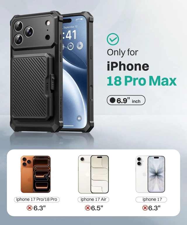 Alt view image 2 of 7 - for iPhone 18 Pro Max Case with Card Slot & Safety Lock, Black | Holds 4~5 Cards & Cash, RFID Blocking, Camera Control Button, Shockproof Wallet Phone Case for Apple iPhone 18 Pro Max 6.9''