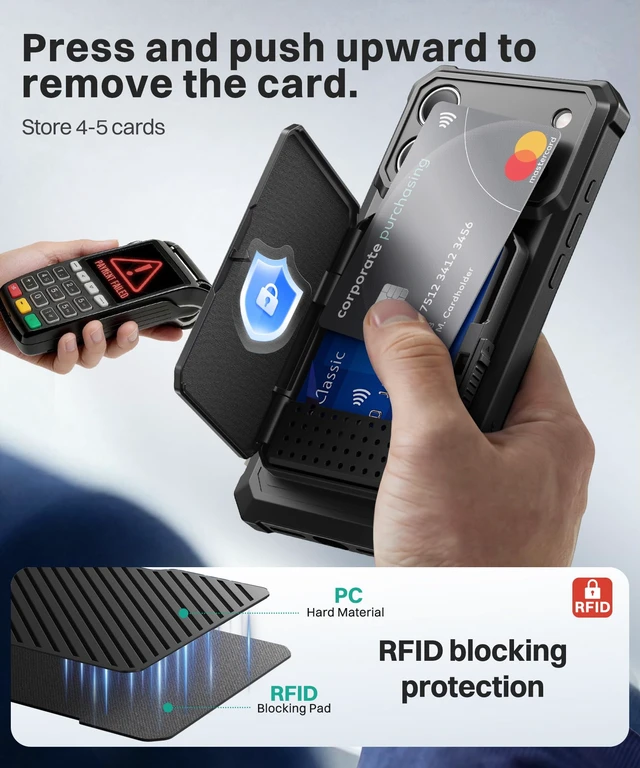 Alt view image 4 of 7 - for iPhone 18 Pro Max Case with Card Slot & Safety Lock, Black | Holds 4~5 Cards & Cash, RFID Blocking, Camera Control Button, Shockproof Wallet Phone Case for Apple iPhone 18 Pro Max 6.9''