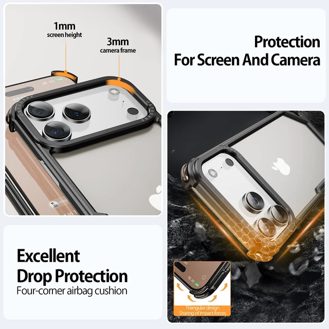Alt view image 3 of 7 - for iPhone 18 Pro Max Bumper Case,Aluminum Thin Slim No Back Design Phone Cases Compatible with MagSafe,Metal Frameless 4 Corner Airbags Shockproof Protective for iPhone 18 Pro Max(Black)