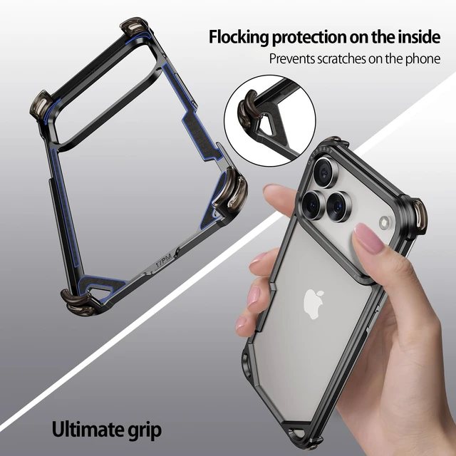 Alt view image 4 of 7 - for iPhone 18 Pro Max Bumper Case,Aluminum Thin Slim No Back Design Phone Cases Compatible with MagSafe,Metal Frameless 4 Corner Airbags Shockproof Protective for iPhone 18 Pro Max(Black)