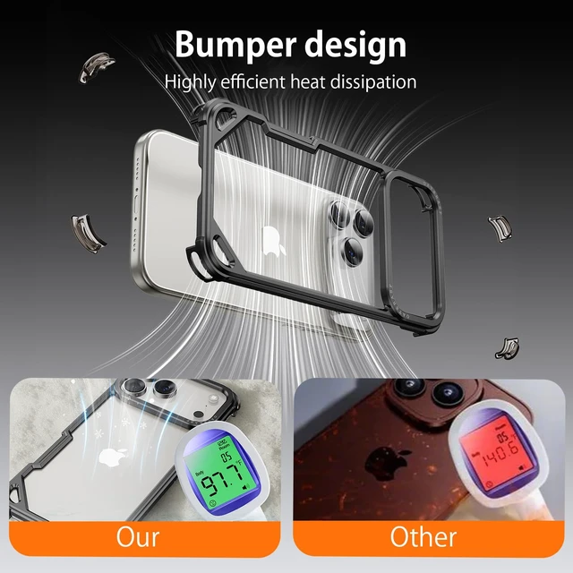 Alt view image 5 of 7 - for iPhone 18 Pro Max Bumper Case,Aluminum Thin Slim No Back Design Phone Cases Compatible with MagSafe,Metal Frameless 4 Corner Airbags Shockproof Protective for iPhone 18 Pro Max(Black)