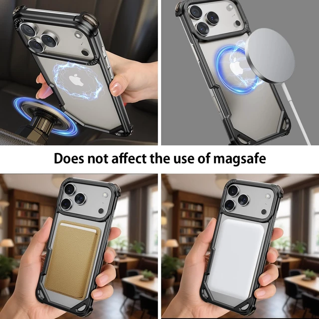 Alt view image 6 of 7 - for iPhone 18 Pro Max Bumper Case,Aluminum Thin Slim No Back Design Phone Cases Compatible with MagSafe,Metal Frameless 4 Corner Airbags Shockproof Protective for iPhone 18 Pro Max(Black)