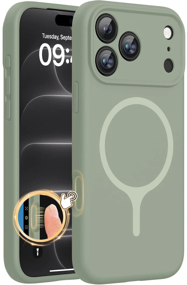 Main image of Silicone & Magnetic for iPhone 18 Pro Max Case, Patina Green | Compatible with MagSafe, Camera Control Cover, Premium Silicone Cover Shockproof Drop Protection Phone Case for 18 Pro Max