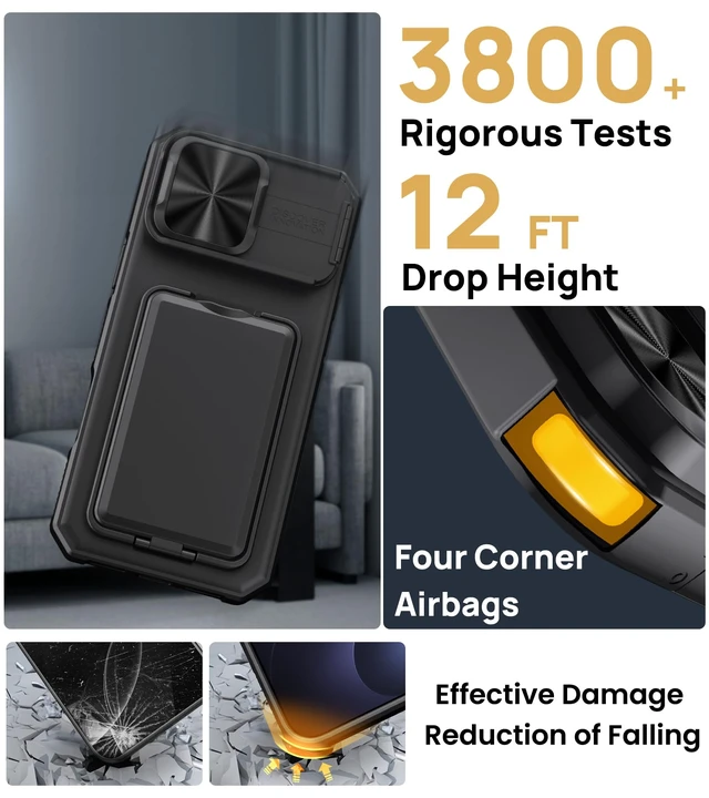 Alt view image 6 of 7 - for iPhone 18 Pro Case with Card Holder & Kickstand, Black | RFID Blocking, Sliding Camera Lens Cover, Stand, Military-Grade Heavy-Duty Rugged Shockproof Phone Case Cover for 18 Pro 2026