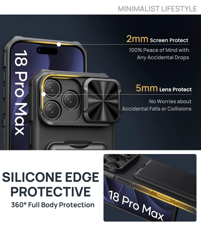 Alt view image 7 of 7 - for iPhone 18 Pro Max Case with Card Holder & Kickstand, Black | RFID Blocking, Sliding Camera Lens Cover, Stand, Military-Grade Heavy-Duty Shockproof Phone Case Cover for 18 Pro Max 2026