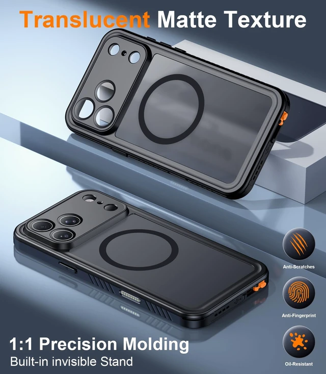 Alt view image 7 of 7 - Designed for iPhone 18 Pro Max Case Waterproof-Black | Translucent Matte Back Cover, IP68 Waterproof, Built-in Screen Protector, Compatible with MagSafe, Full Body Protective