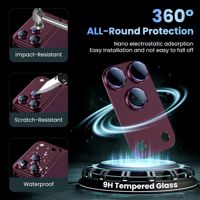 Alt view image 2 of 7 - for iPhone 18 Pro Max Camera Lens Protector, Metal Frame Glass Cover | Not Easy to Break, Strong Adsorption, Case-Friendly, Metal 9H Sapphire Glass Rear Camera Screen Cover, Burgundy