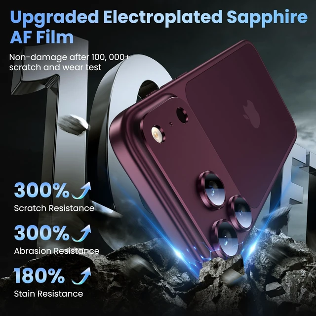 Alt view image 7 of 7 - for iPhone 18 Pro Max Camera Lens Protector, Metal Frame Glass Cover | Not Easy to Break, Strong Adsorption, Case-Friendly, Metal 9H Sapphire Glass Rear Camera Screen Cover, Burgundy