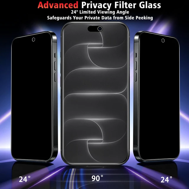 Alt view image 3 of 7 - Privacy Screen Protector for iPhone 18 Pro Max, Tempered Glass | 3+3 Pack, TOP 9H+ Hardness, Case Friendly, with Camera Lens Protectors, Military Grade Shatterproof