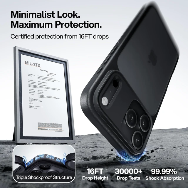 Alt view image 2 of 7 - for iPhone 18 Pro Max / 17 Pro Max Case, Shockproof, Frosted Black | 15FT Military-Grade Protection, Anti-Fingerprint, Matte Protective, Slim & Hard Cover, Virgin TPU, Phone Case Thin 6.9"