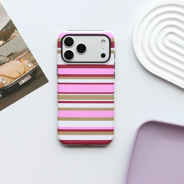 Alt view image 2 of 5 - for iPhone 18 Pro Max Case, Magnetic Matte Frosted Dual-Layer Striped Phone Case for Women, Retro Aesthetic Cover Compatible with MagSafe Accessories - Berry Sage