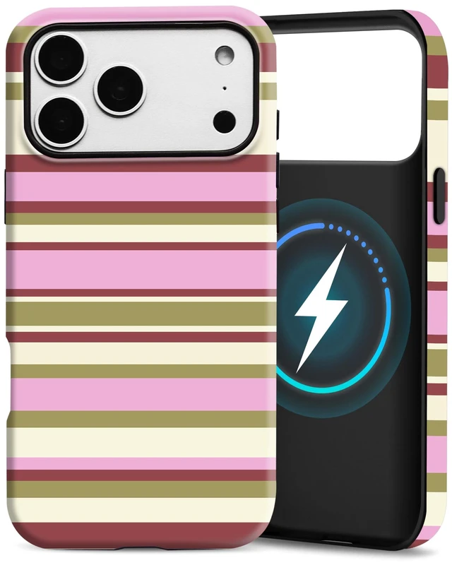 Main image of for iPhone 18 Pro Max Case, Magnetic Matte Frosted Dual-Layer Striped Phone Case for Women, Retro Aesthetic Cover Compatible with MagSafe Accessories - Berry Sage