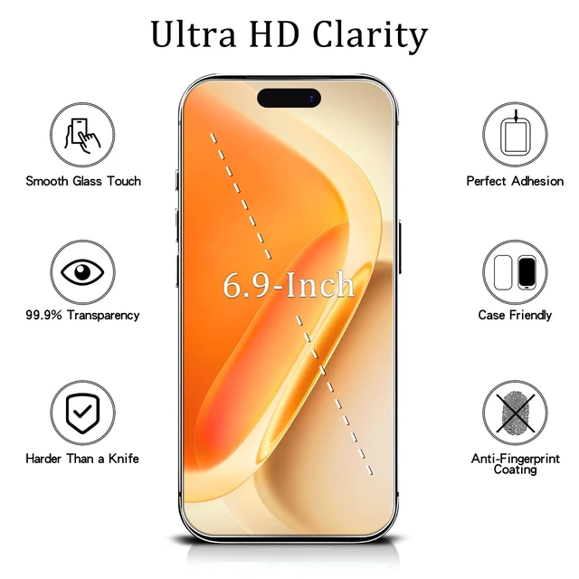 Alt view image 2 of 7 - Screen Protector for iPhone 18 Pro Max + Camera Lens Protector | Tempered Glass for Apple iPhone 18 Pro, No Bubbles, Anti Scratch, Easy to Install, 2+2 Pack