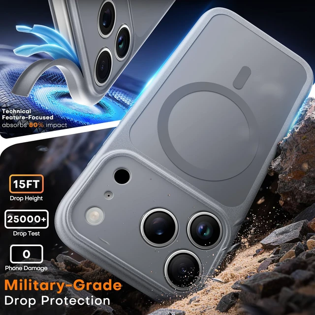 Alt view image 3 of 7 - for iPhone 18 Pro Max Case, Compatible with MagSafe, Grey | (Full Camera Protection) Camera Control Cover Military-Grade Protection Magnetic Phone Case for iPhone 18 ProMax