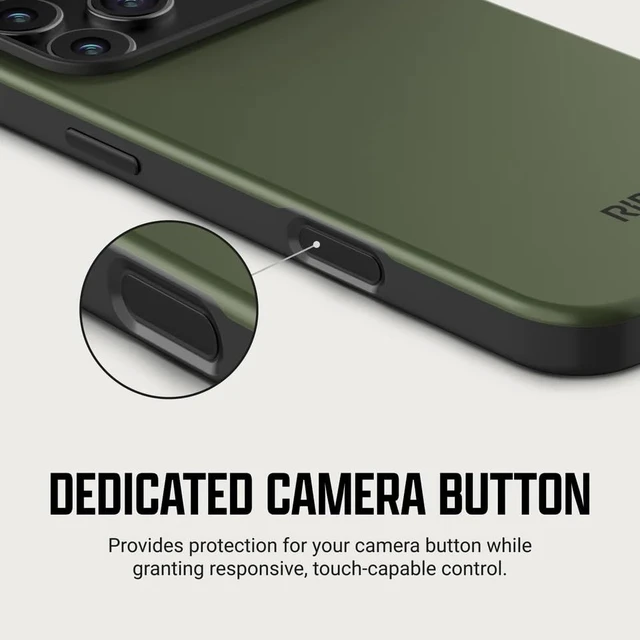 Alt view image 6 of 7 - Ridge Phone Case Compatible with iPhone 18 PRO MAX - Compatible with MAGSAFE & Wireless Charging, Aluminum Control Buttons, Dual-Layer Construction, TPU Bumper with Drop Protection (Matte Olive)