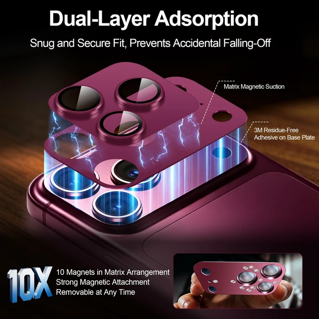 Alt view image 2 of 7 - 2 Pack Magnetic Camera Lens Protector for iPhone 18 Pro Max | Removable Metal Aluminum Alloy Camera Cover, Stronger Adsorption, Full Coverage, HD Clear, Case-Friendly, Deep Cherry