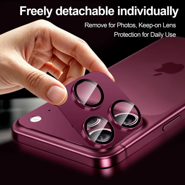 Alt view image 3 of 7 - 2 Pack Magnetic Camera Lens Protector for iPhone 18 Pro Max | Removable Metal Aluminum Alloy Camera Cover, Stronger Adsorption, Full Coverage, HD Clear, Case-Friendly, Deep Cherry