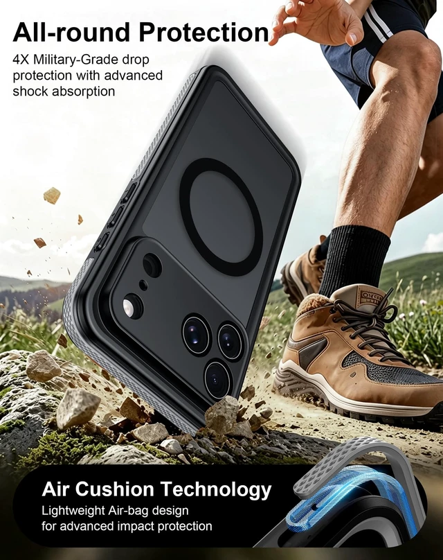 Alt view image 4 of 7 - Designed for iPhone 18 Pro Max Case Waterproof, Black | Translucent Matte Back Cover, IP68 Waterproof, Compatible with MagSafe, Shockproof, Dustproof, Full Body Protective