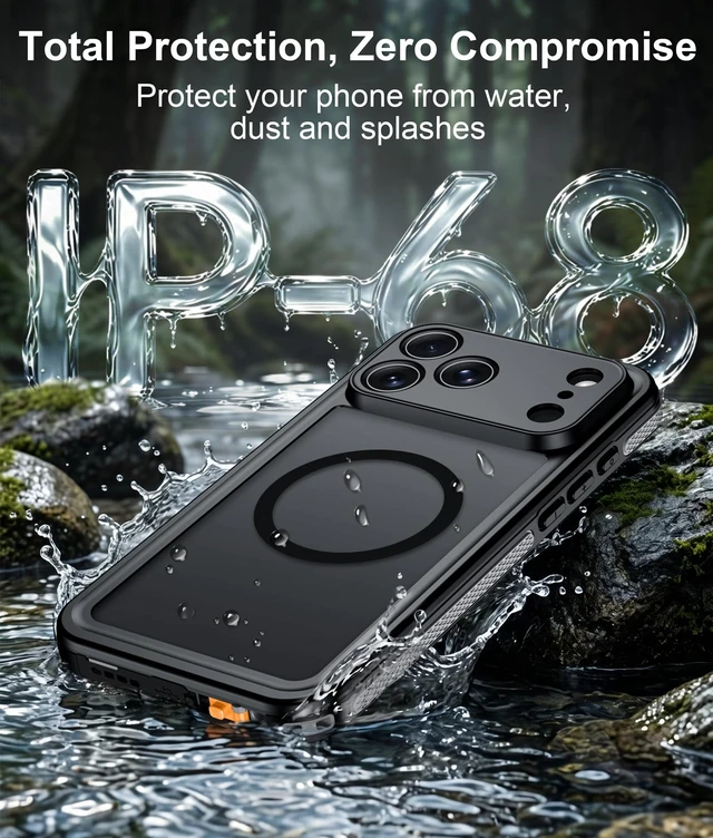 Alt view image 3 of 7 - Designed for iPhone 18 Pro Max Case Waterproof, Black | Translucent Matte Back Cover, IP68 Waterproof, Compatible with MagSafe, Shockproof, Dustproof, Full Body Protective