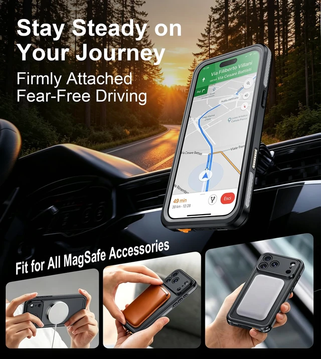 Alt view image 6 of 7 - Designed for iPhone 18 Pro Max Case Waterproof, Black | Translucent Matte Back Cover, IP68 Waterproof, Compatible with MagSafe, Shockproof, Dustproof, Full Body Protective