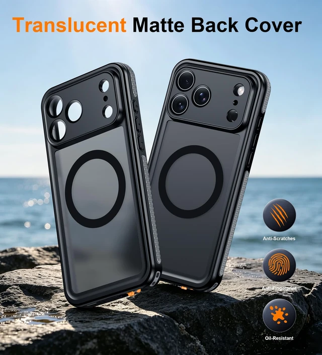 Alt view image 7 of 7 - Designed for iPhone 18 Pro Max Case Waterproof, Black | Translucent Matte Back Cover, IP68 Waterproof, Compatible with MagSafe, Shockproof, Dustproof, Full Body Protective
