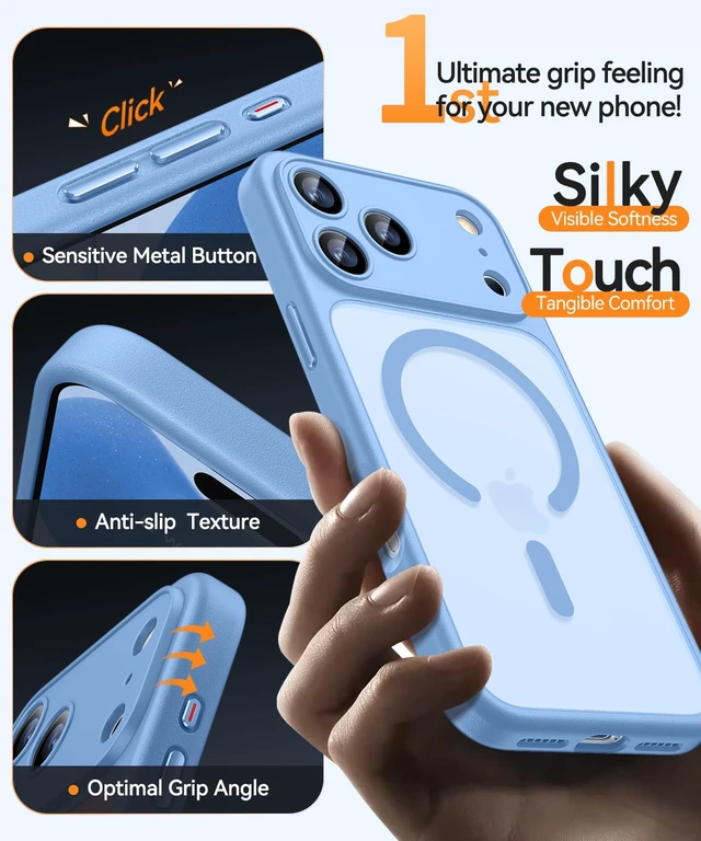 Alt view image 4 of 7 - Magnetic Shockproof for iPhone 18 Pro Max Case, Glacier Blue | Full Camera Protection, Compatible with MagSafe, Translucent Matte, Military-Grade Protection, Scratch Resistant, Slim Fit