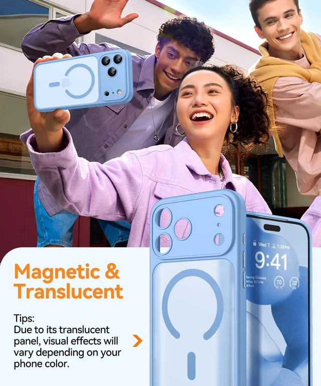 Alt view image 7 of 7 - Magnetic Shockproof for iPhone 18 Pro Max Case, Glacier Blue | Full Camera Protection, Compatible with MagSafe, Translucent Matte, Military-Grade Protection, Scratch Resistant, Slim Fit