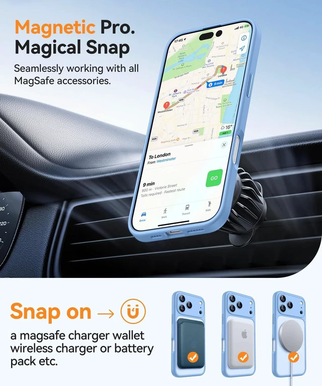Alt view image 5 of 7 - Magnetic Shockproof for iPhone 18 Pro Max Case, Glacier Blue | Full Camera Protection, Compatible with MagSafe, Translucent Matte, Military-Grade Protection, Scratch Resistant, Slim Fit