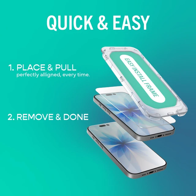 Alt view image 2 of 7 - iPhone 18 Pro Max Screen Protector, Tuff Sheet, Glass 2 Pack | 2 Tempered Glass Screen Protectors, Easy Install Frame + Cleaning Kit, 9H, Scratch & Shatter Resistant, 99% HD Clarity
