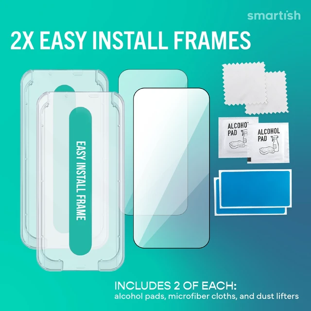Alt view image 5 of 7 - iPhone 18 Pro Max Screen Protector, Tuff Sheet, Glass 2 Pack | 2 Tempered Glass Screen Protectors, Easy Install Frame + Cleaning Kit, 9H, Scratch & Shatter Resistant, 99% HD Clarity