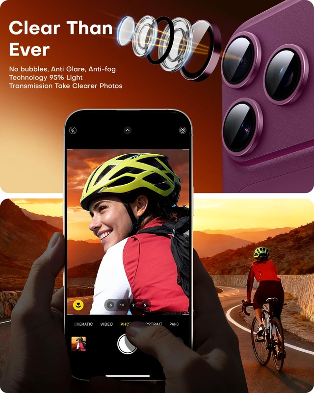 Alt view image 5 of 7 - 2 Pack for iPhone 18 Pro Max / 18 Pro Camera Lens Protector | High Light Transmittance Rate, Color Reproduction, 9H+ Tempered Glass, Anti-Scratch fingerprint, Case Friendly Purple