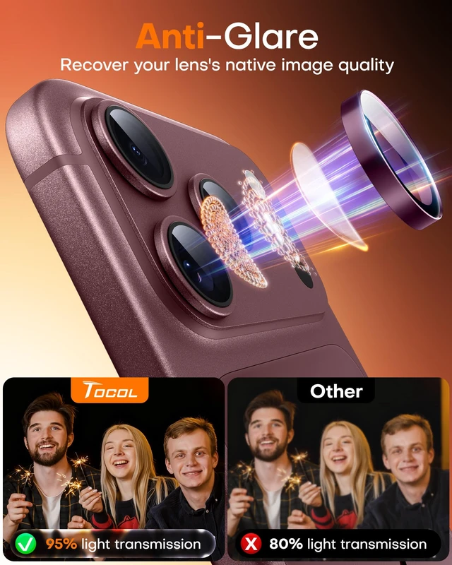 Alt view image 7 of 7 - 2 Pack for iPhone 18 Pro Max / 18 Pro Camera Lens Protector | High Light Transmittance Rate, Color Reproduction, 9H+ Tempered Glass, Anti-Scratch fingerprint, Case Friendly Purple