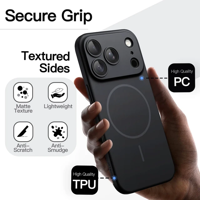 Alt view image 5 of 7 - Magnetic Slim Case for iPhone 18 Pro Max, Black | Ultra-Thin Lightweight Design, Compatible with MagSafe, Anti-Slip Grip, Camera Lens Protection, Matte Finish