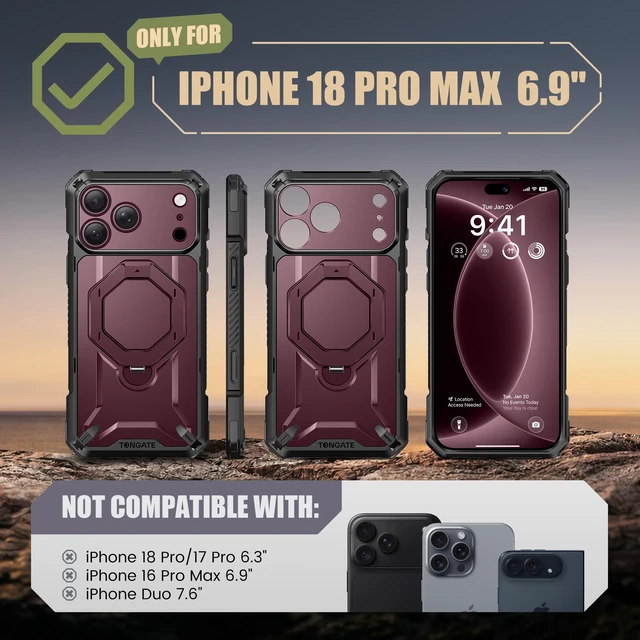 Alt view image 2 of 7 - for iPhone 18 Pro Max Case, with 360° Spin Magnetic Stand,Burgundy | Screen Protector & Full Camera Protection, Compatible with MagSafe, Camera Control, Anti-Slip, Military-Grade Drop Protection