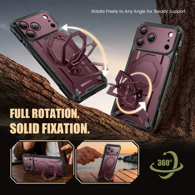 Alt view image 3 of 7 - for iPhone 18 Pro Max Case, with 360° Spin Magnetic Stand,Burgundy | Screen Protector & Full Camera Protection, Compatible with MagSafe, Camera Control, Anti-Slip, Military-Grade Drop Protection